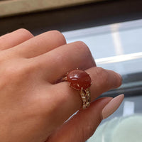 Luca Carati 18K Rose Gold Red Agate & Diamond Ring Sz. 7.5 048390