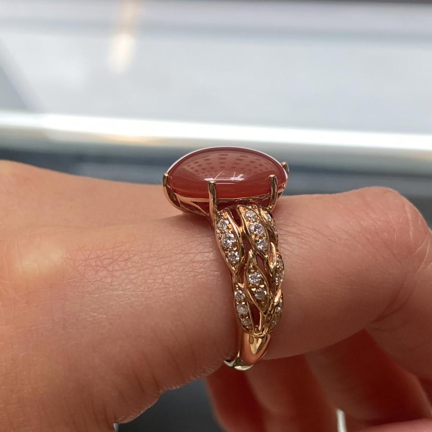 Luca Carati 18K Rose Gold Red Agate & Diamond Ring Sz. 7.5 048390
