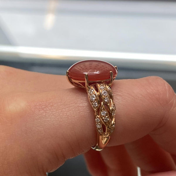 Luca Carati 18K Rose Gold Red Agate & Diamond Ring Sz. 7.5 048390