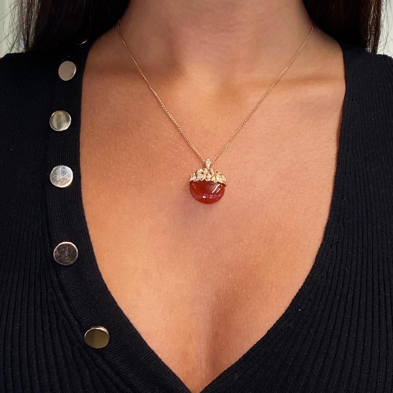 Luca Carati 18K Rose Gold Red Agate & Diamond Pendant Necklace G982C-C48A