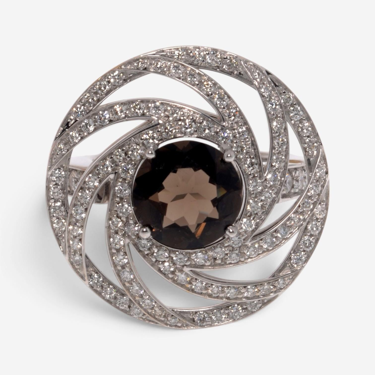 Luca Carati 18K White Gold Smoky Quartz & Diamond Cocktail Ring Sz. 7 048405