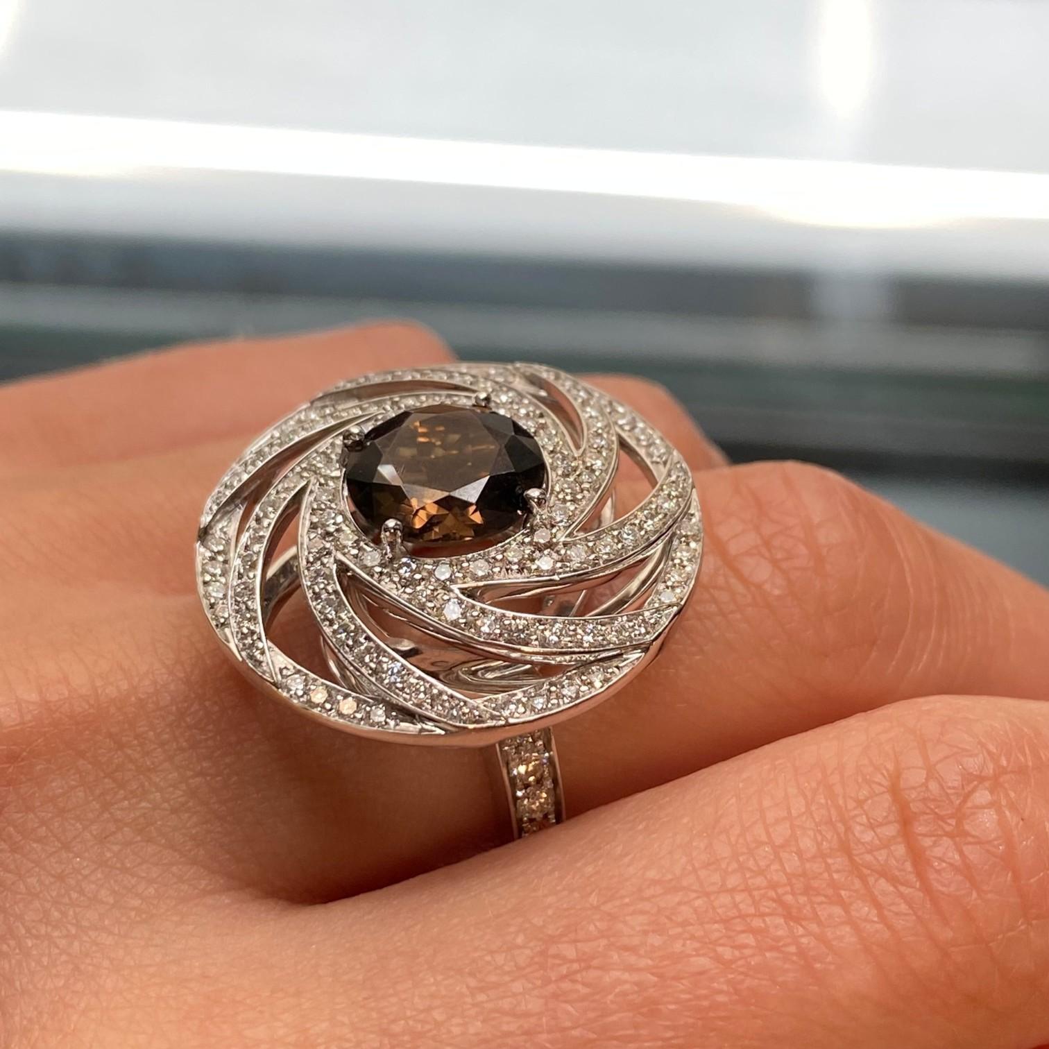 Luca Carati 18K White Gold Smoky Quartz & Diamond Cocktail Ring Sz. 7 048405