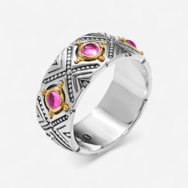Konstantino Dome Sterling Silver & 18K Yellow Gold Corundum Band Ring Sz. 8 DKJ974-538-S8