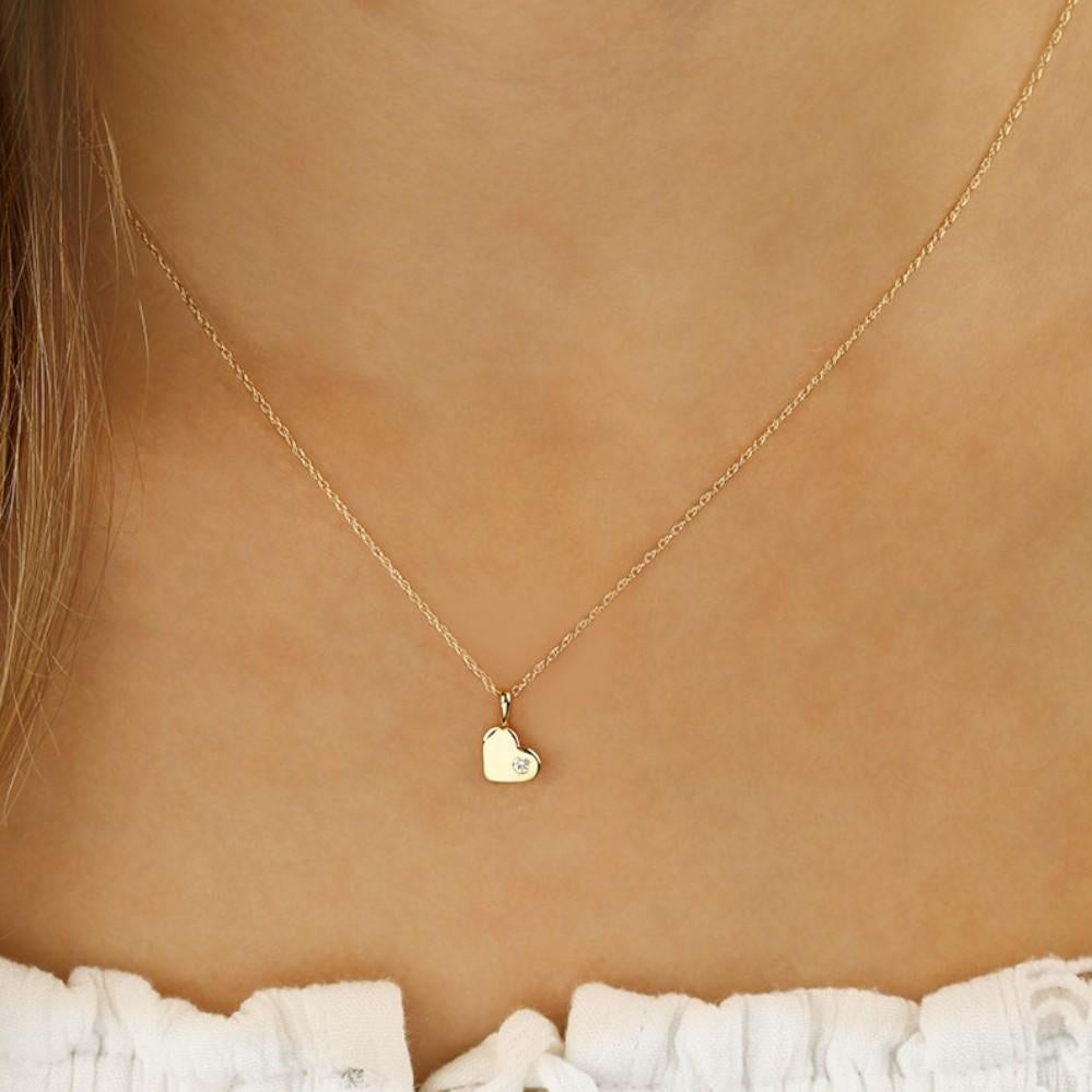 14K Yellow Gold Diamond Heart Pendant Necklace 05/041-D