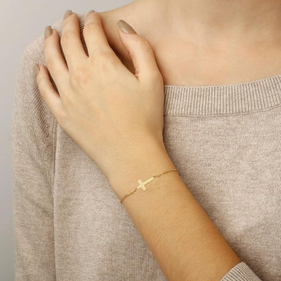 14K Yellow Gold Cross Chain Bracelet 05/600-7.5 - THE SOLIST
