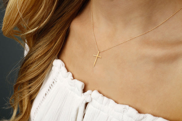 Ina Mar 14K Yellow Gold Swedged Cross Pendant Necklace 05/605