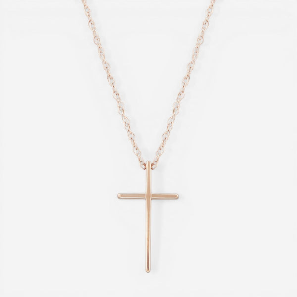 14K Rose Gold Swedged Cross Pendant Necklace 05/605R
