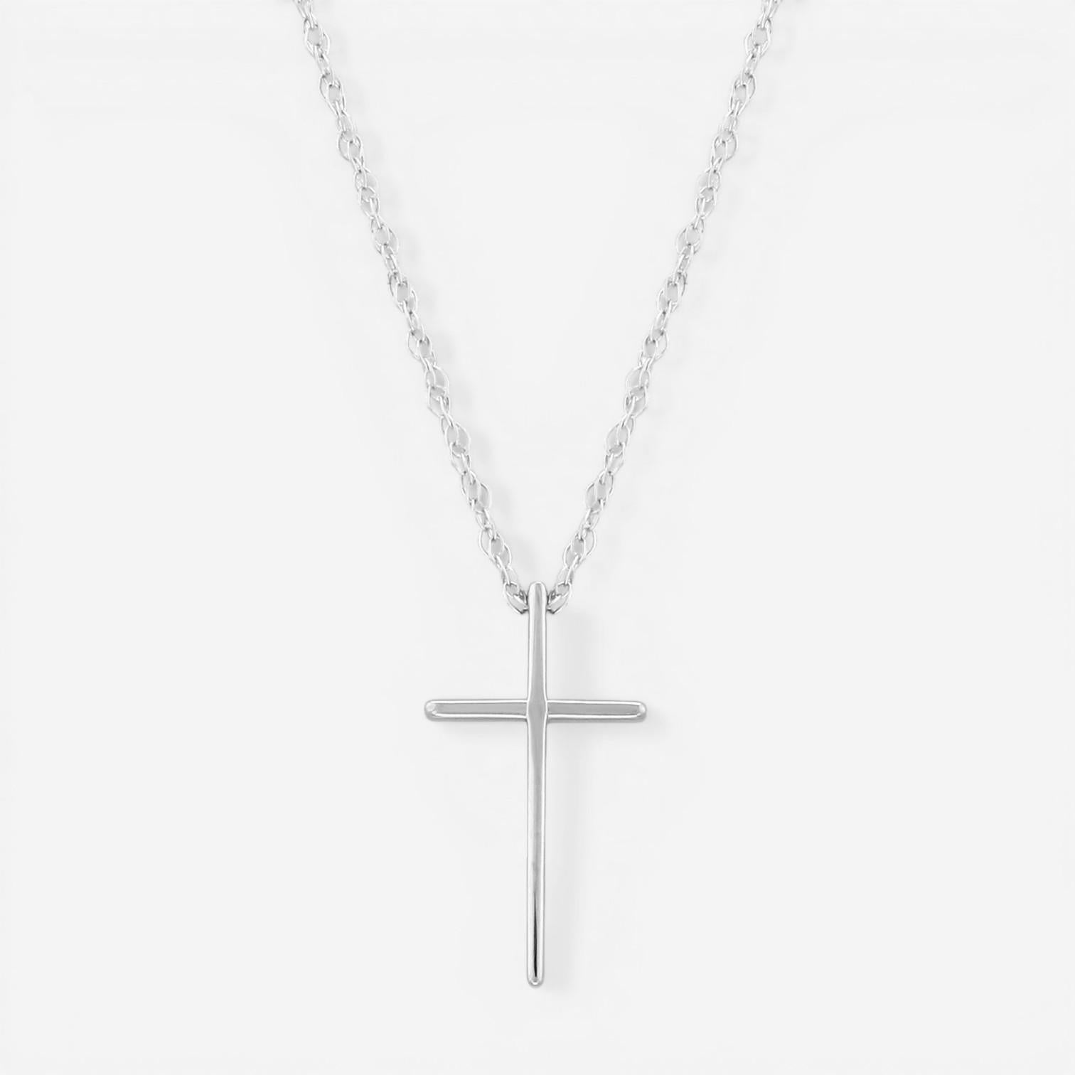 14K White Gold Swedged Cross Pendant Necklace 05/605W - THE SOLIST