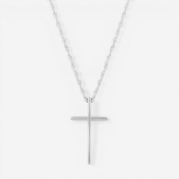 14K White Gold Swedged Cross Pendant Necklace 05/605W