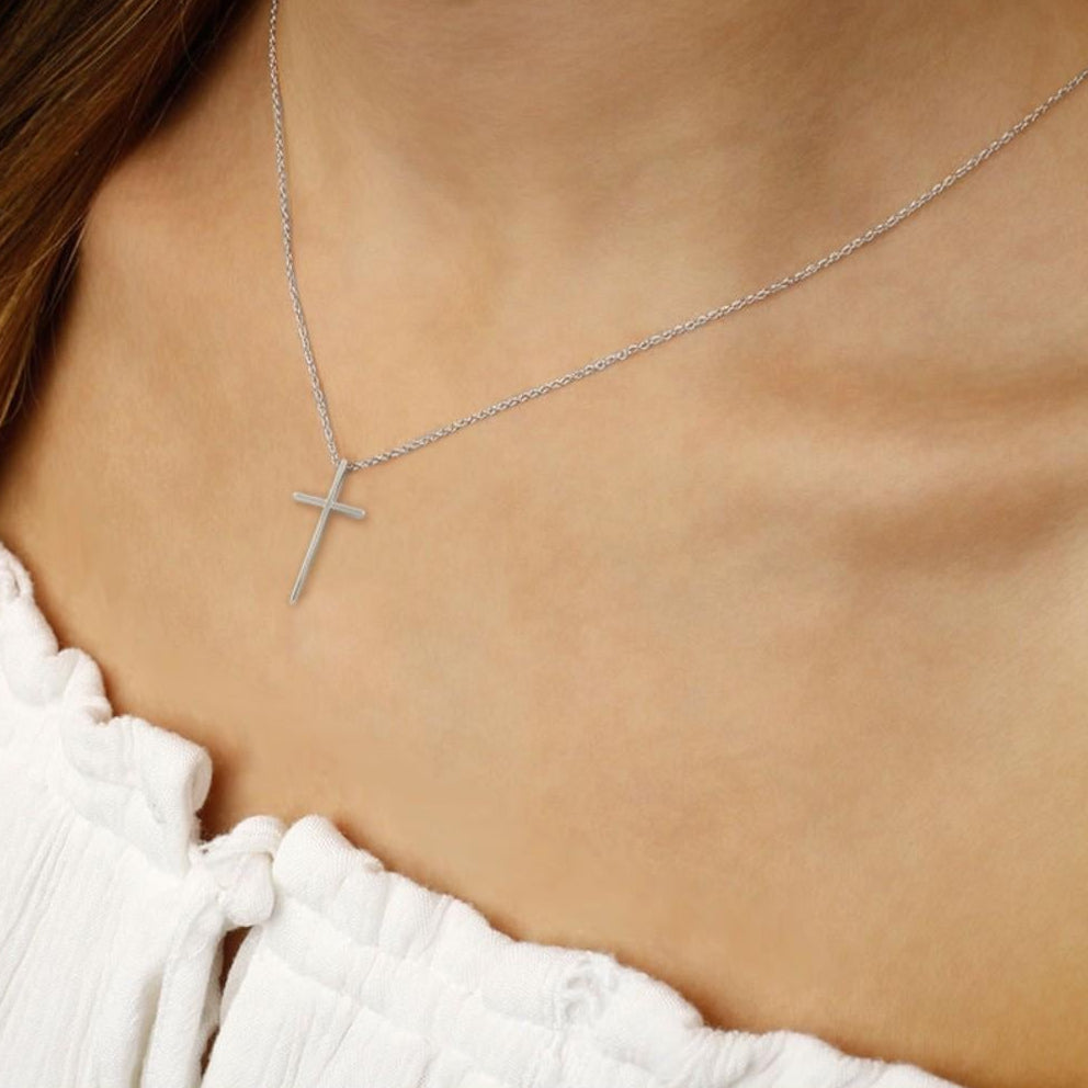 14K White Gold Swedged Cross Pendant Necklace 05/605W - THE SOLIST