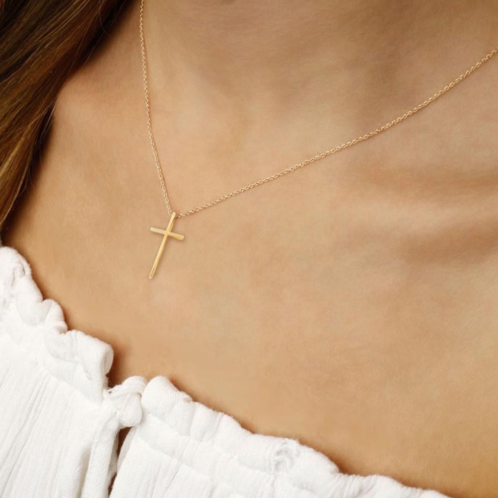 14K Yellow Gold Swedged Cross Pendant Necklace 05/605 - THE SOLIST