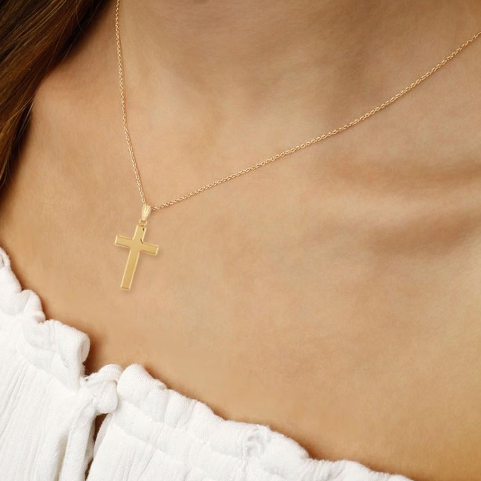 14K Yellow Gold Polished Cross Pendant Necklace 05/677-18