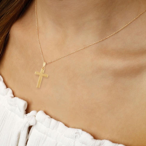 14K Yellow Gold Polished Cross Pendant Necklace 05/677-18