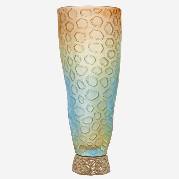 Daum Coraux Blue & Amber Crystal Vase 05485