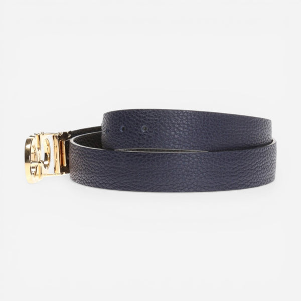 Salvatore Ferragamo 673955 Double Gancini Thin Black/Blue Belt Size 100 MSRP $490 - THE SOLIST