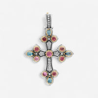Konstantino Sterling Silver & 18K Yellow Gold Multistone Cross Pendant STMK6899-999-CAB