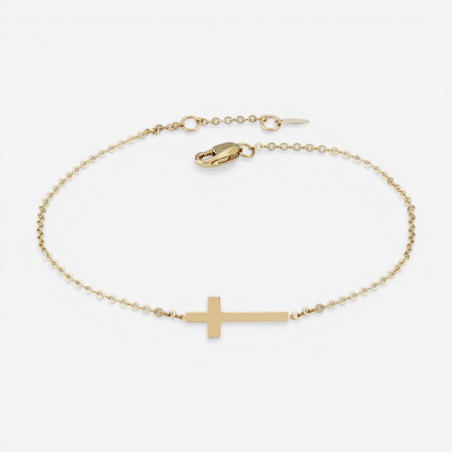 14K Yellow Gold Sideways Cross Chain Bracelet 07/602-7.5 - THE SOLIST