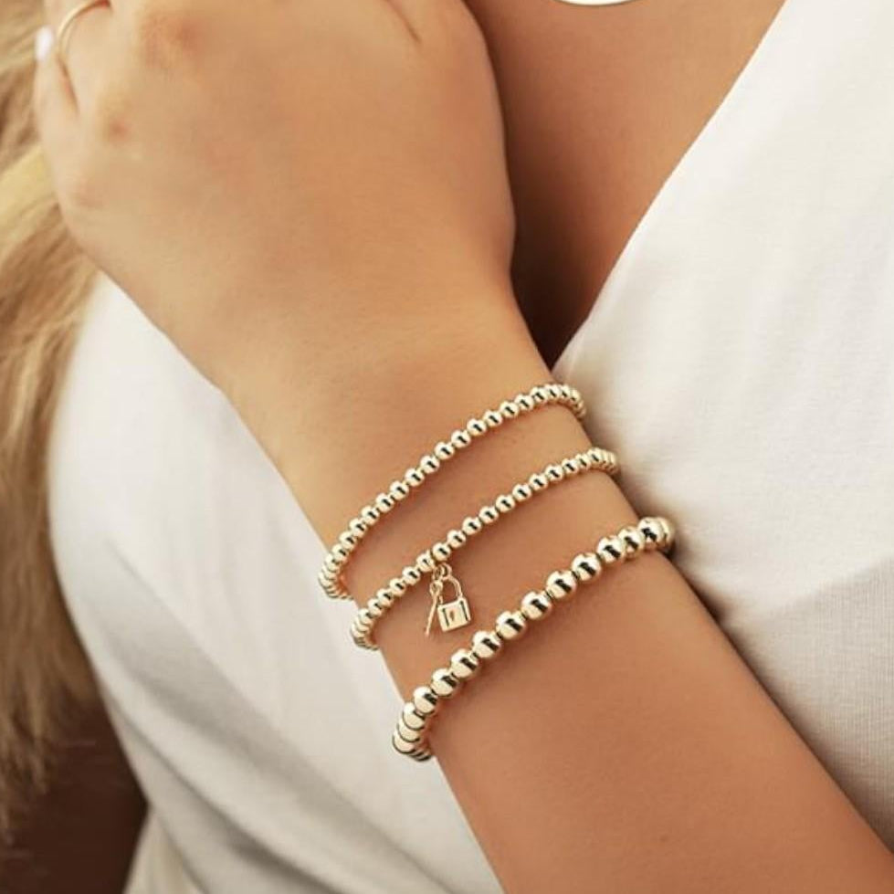 Ina Mar 14K Yellow Gold Lock & Key Beaded Bracelet 07/901