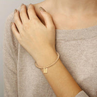 Ina Mar 14K Yellow Gold Mini Dog Tag Beaded Bracelet 07/903