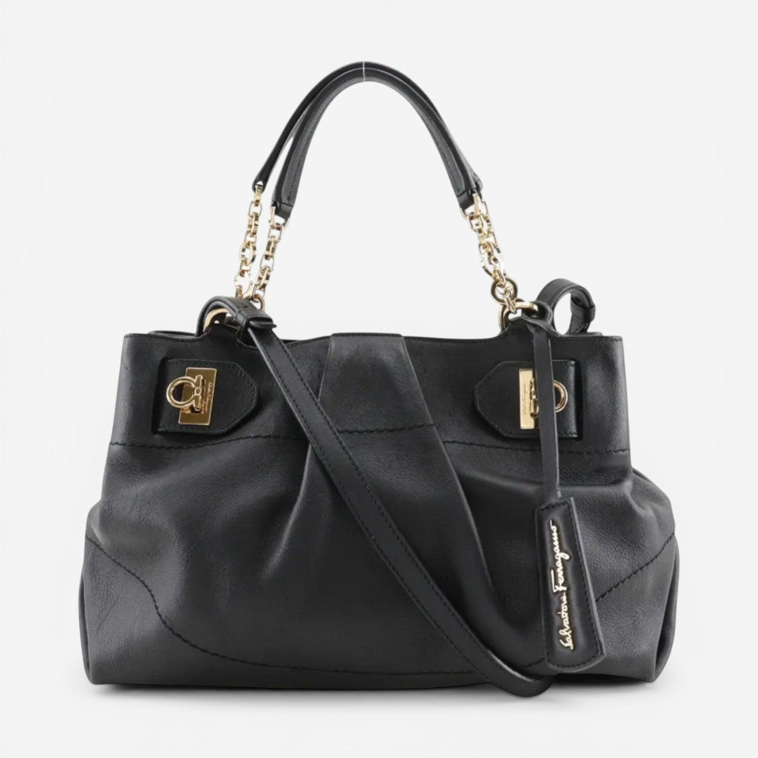 Salvatore Ferragamo 547641 Florence Gancini Black With Chain Tote Bag MSRP $2000 - THE SOLIST