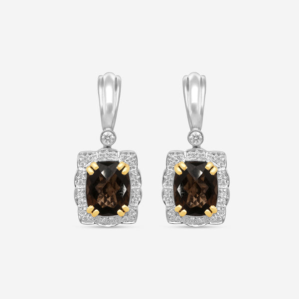 Charles Krypell Sterling Silver and 14K Yellow Gold, Topaz, and Diamond Drop Earrings 1-6213-SSTD