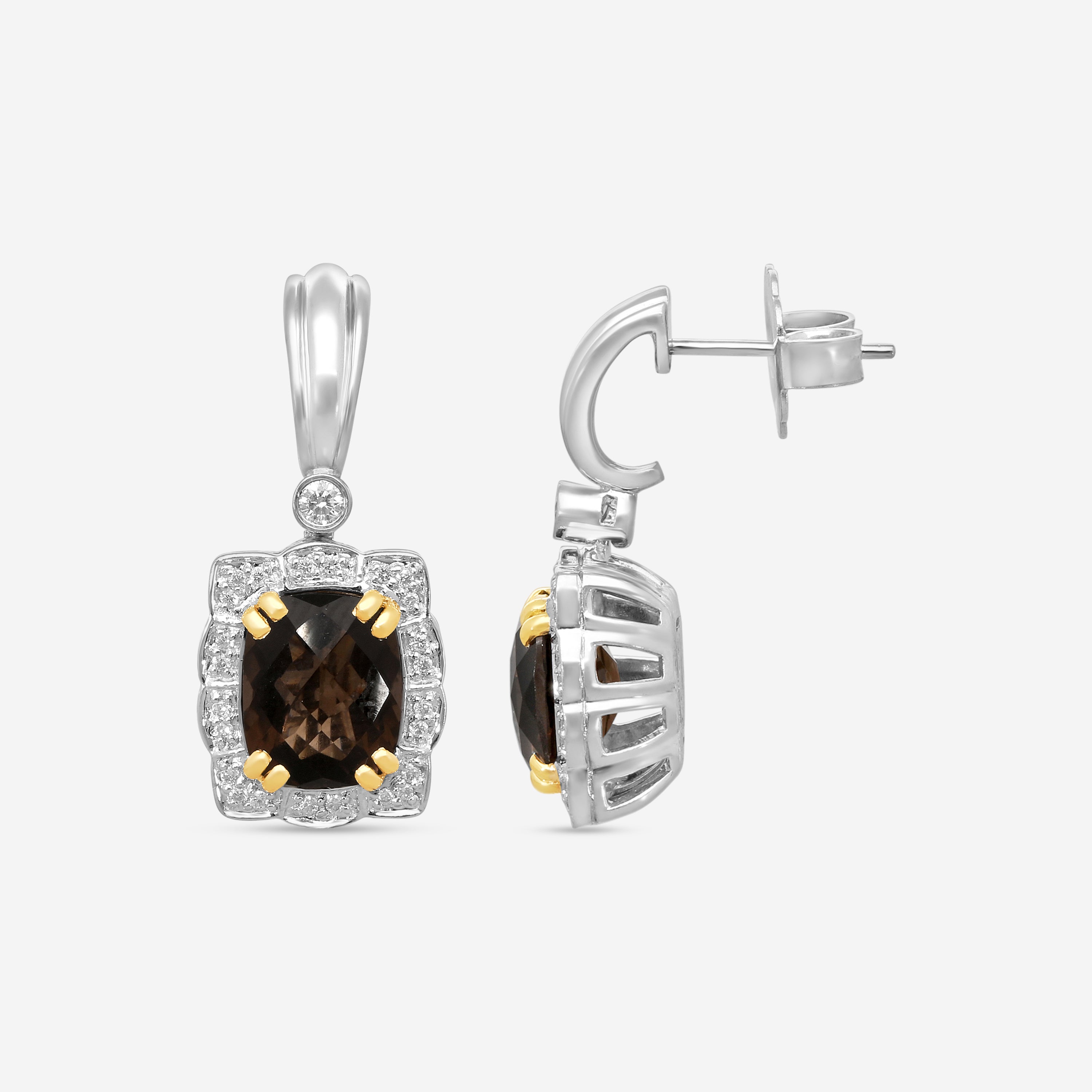 Charles Krypell Sterling Silver and 14K Yellow Gold, Topaz, and Diamond Drop Earrings 1-6213-SSTD