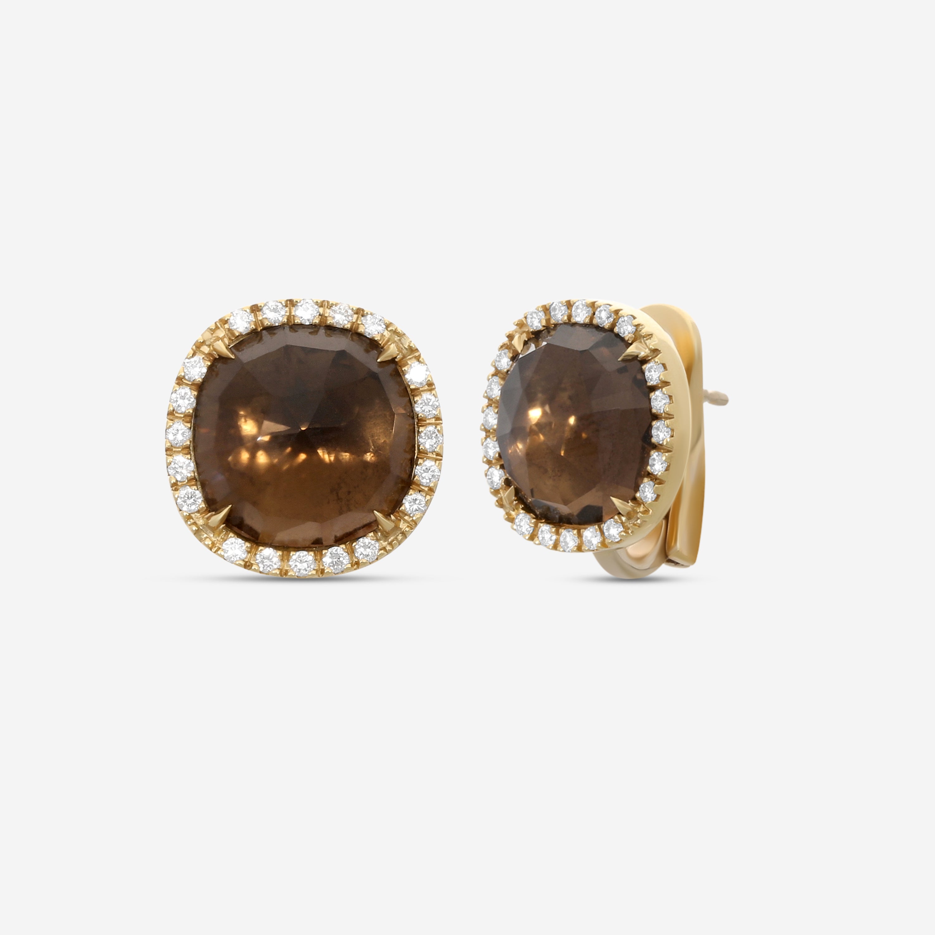 Marco Bicego 18K Yellow Gold Diamond & London Smoky Quartz Stud Earrings OB1147-B2-QF01-Y