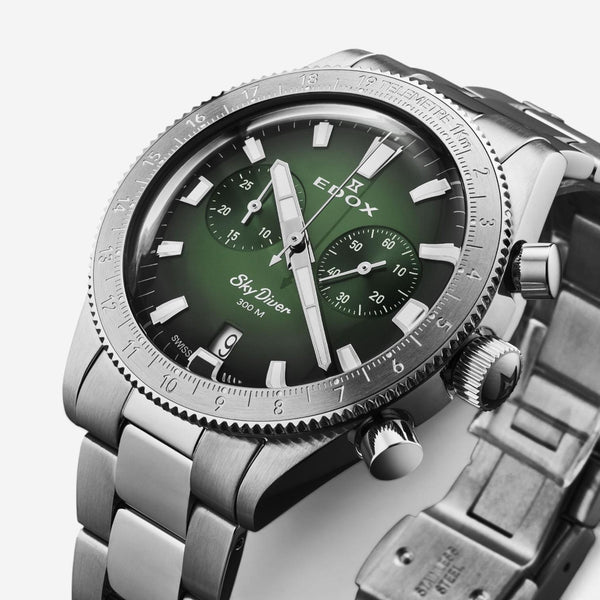 Edox Skydiver Chronograph Stainless Steel Quartz Men's Watch 10116-3-VIDN