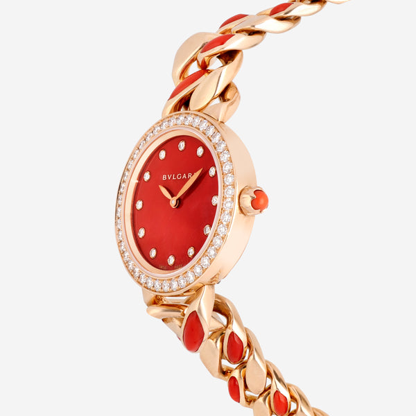 Bulgari Catene 18K Rose Gold Carnelian Dial Diamond Ladies Watch 102170