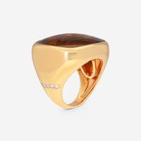 Casato 18K Yellow Gold, Smoky Quartz and Diamond Vintage Style Ring 10516