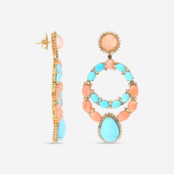 Zydo 18K Rose Gold, Turquoise and Coral Drop Earrings 63970