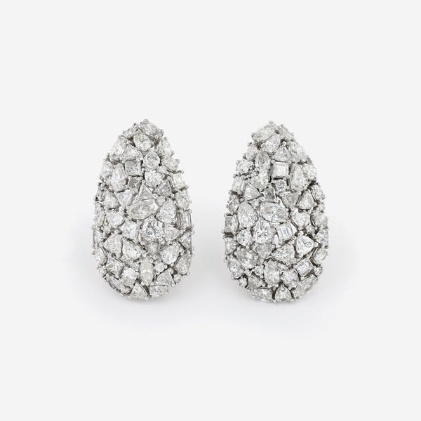 Tresorra 18K White Gold, Multi-Cut Diamond 8.11ct. twd. Huggie Earrings AER-17103-1