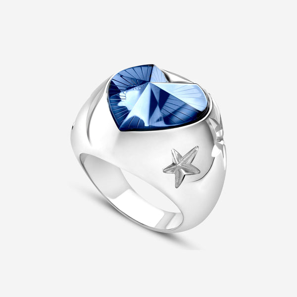 Baccarat Sterling Silver, Blue Crystal Heart And Star Statement Ring 2813091