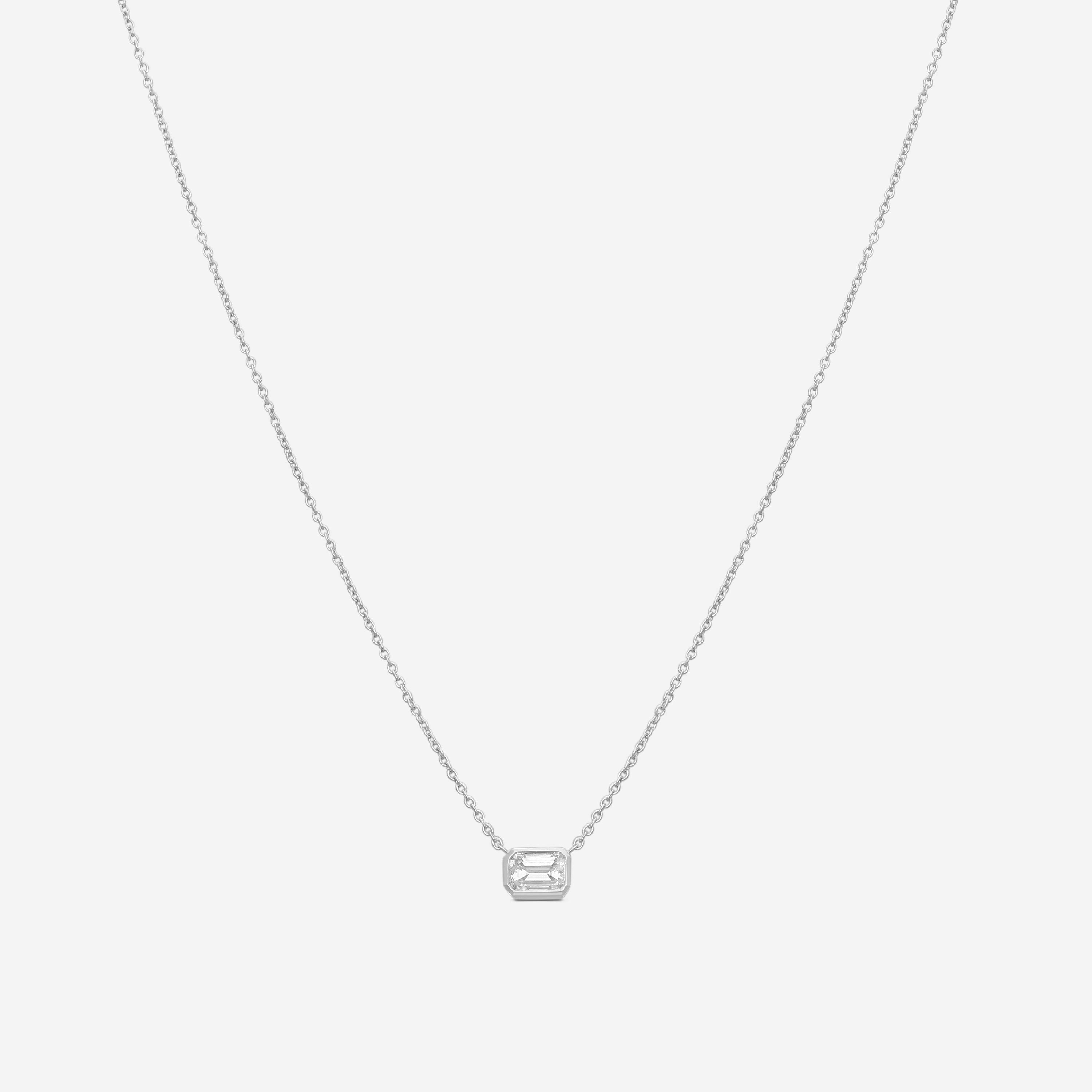 Roberto Coin Emerald Cut 18K White Gold Diamond Pendant Necklace 111434AWCHX0
