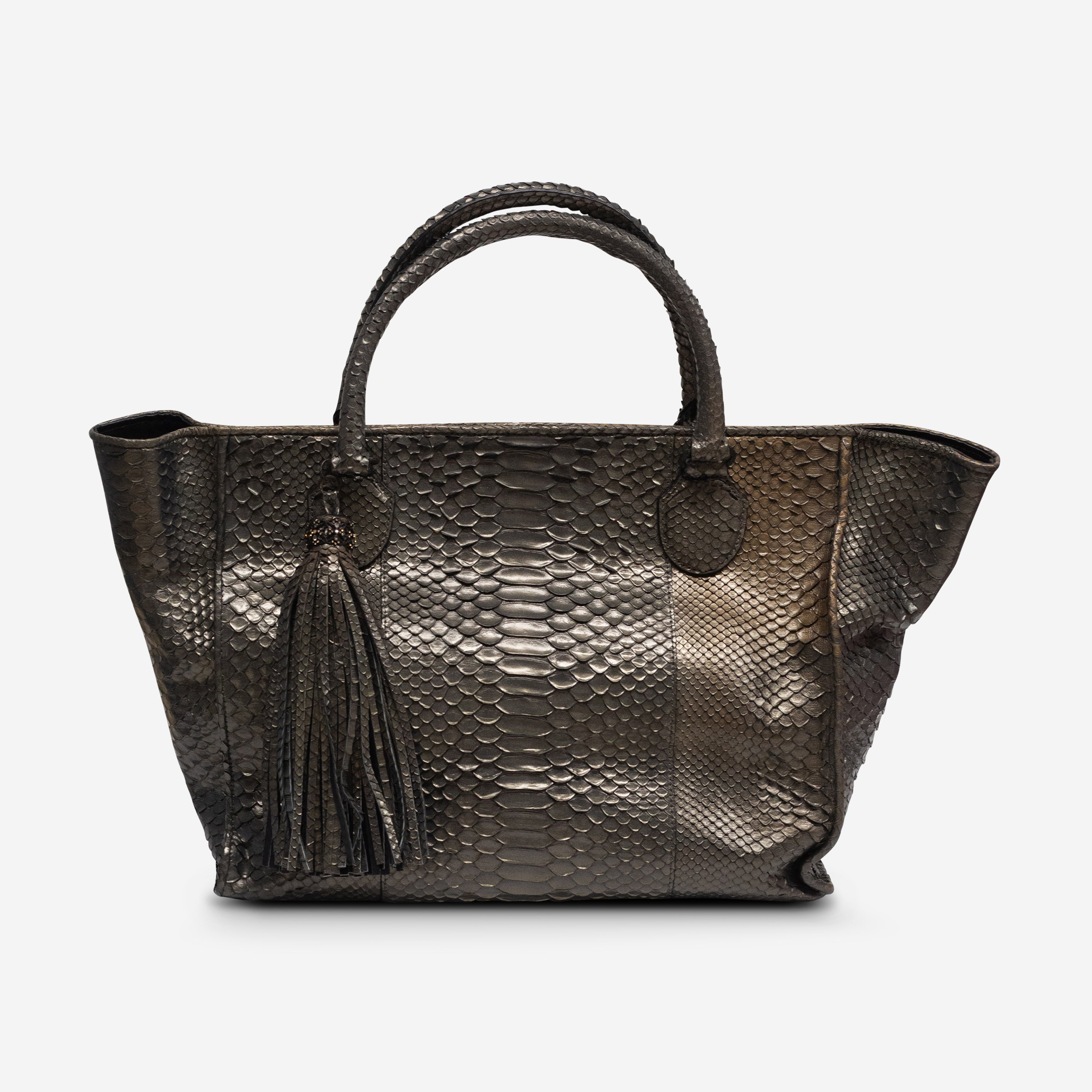 Armenta Gunmetal Python Leather Tote Bag 11253