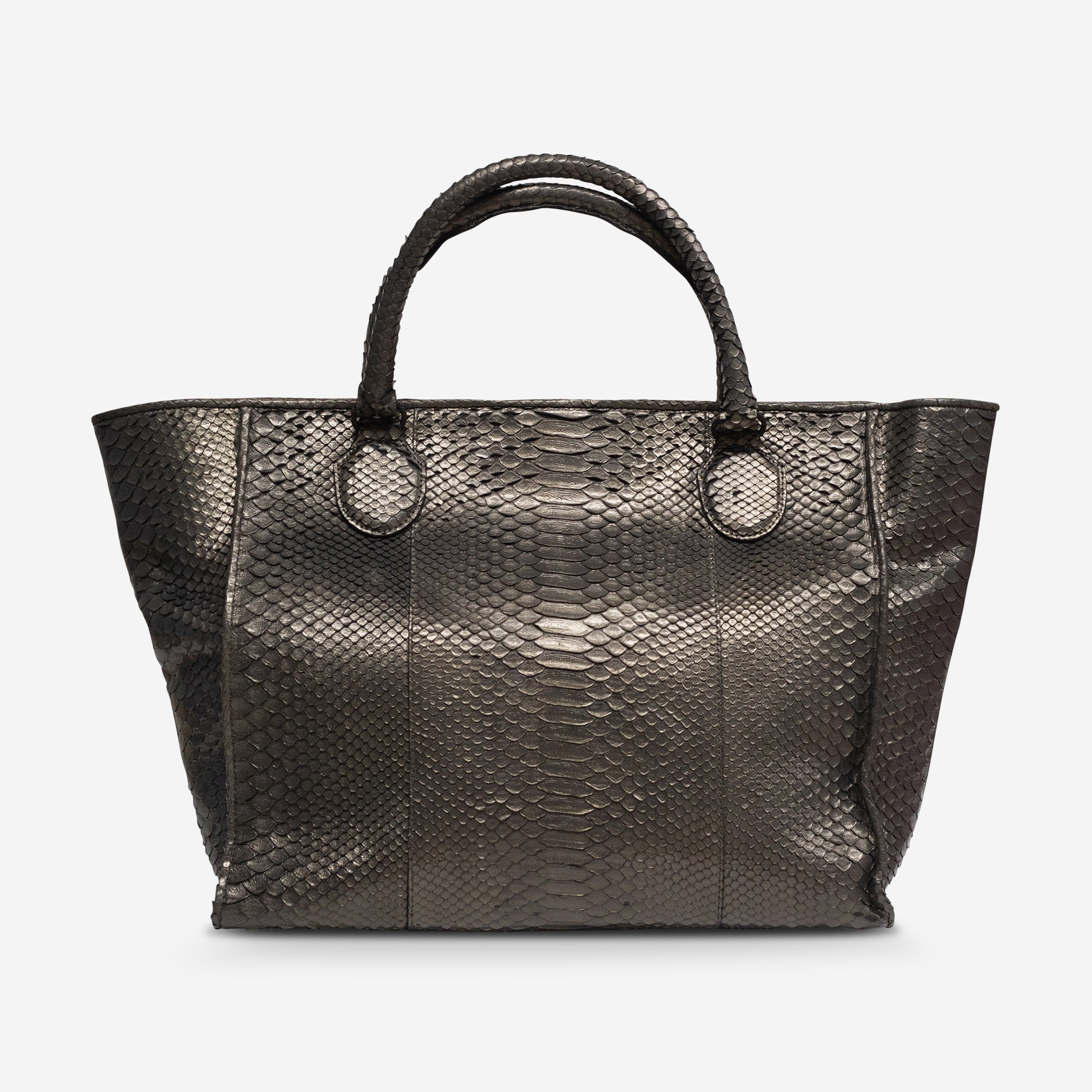Armenta Gunmetal Python Leather Tote Bag 11253