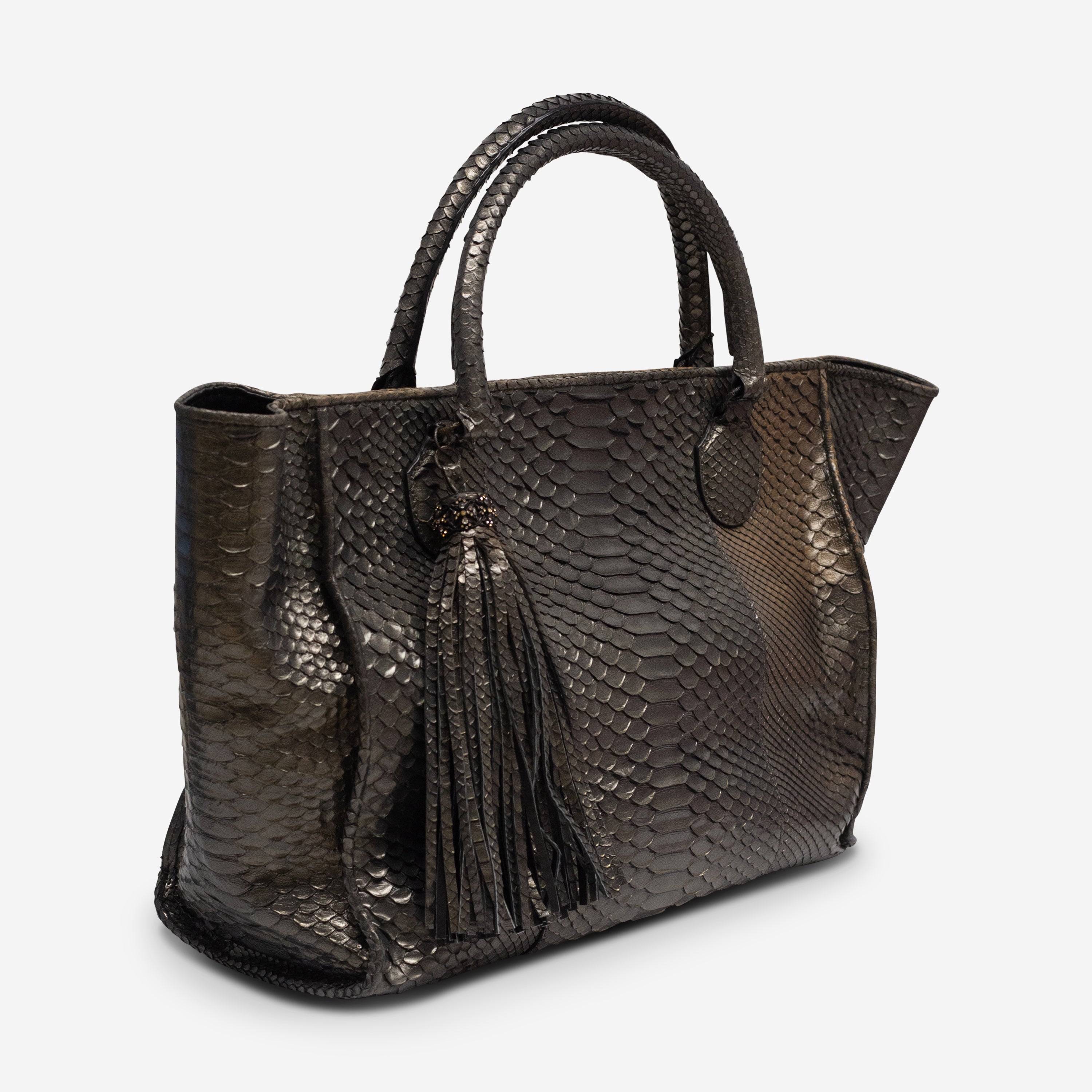 Armenta Gunmetal Python Leather Tote Bag 11253