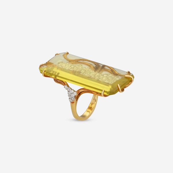 Casato 18K Yellow Gold, Quartz and Diamond 1.00ct. tw. Vintage Style Ring 1195879