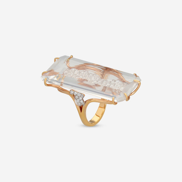 Casato 18K Yellow Gold, Rock Crystal and Diamond Vintage Style Ring 1198536