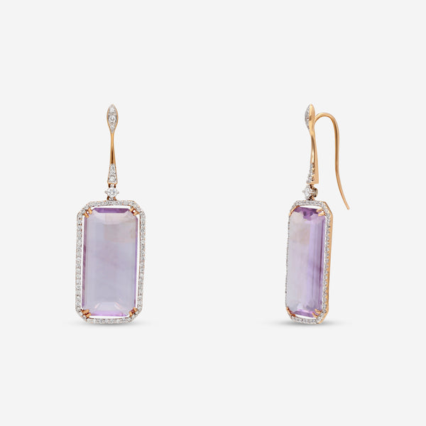 Casato 18K Yellow Gold, Amethyst and Diamond 1.08ct. tw. Vintage Style Drop Earrings 1199358