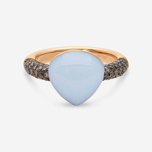 Bucherer Rhodium Finished 18K Rose Gold, Chalcedony, and Brown Fancy Cut Diamond Statement Ring - THE SOLIST