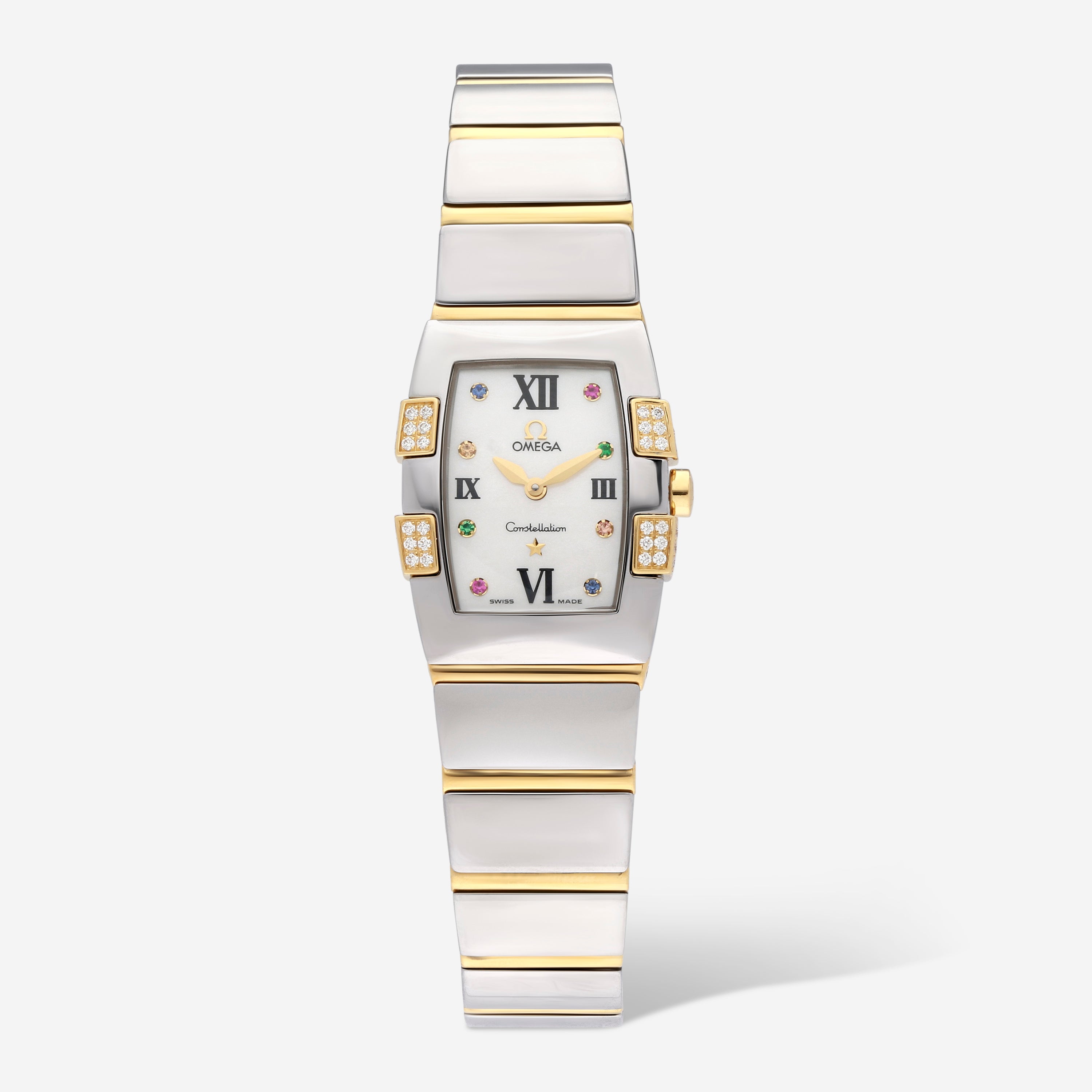 Omega Constellation Quadrella 18k Yellow Gold/Steel Diamond Quartz Ladies Watch 1284.79.00