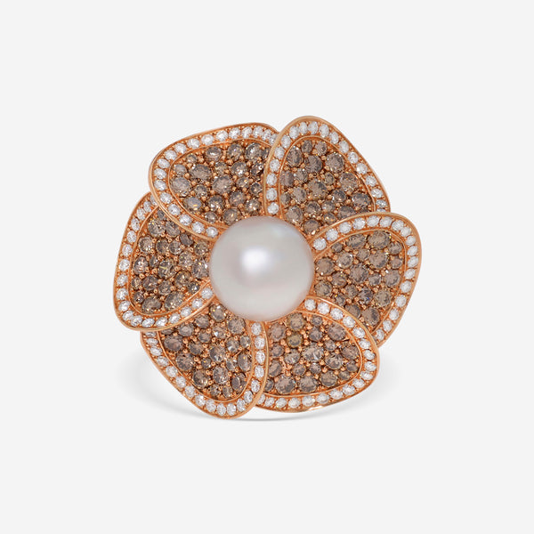 Assael 18K Rose Gold,  Japanese Akoya Cultured Pearl, Diamond 2.82ct.tw and Single 8.5-8.75mm Pearl Statement Ring