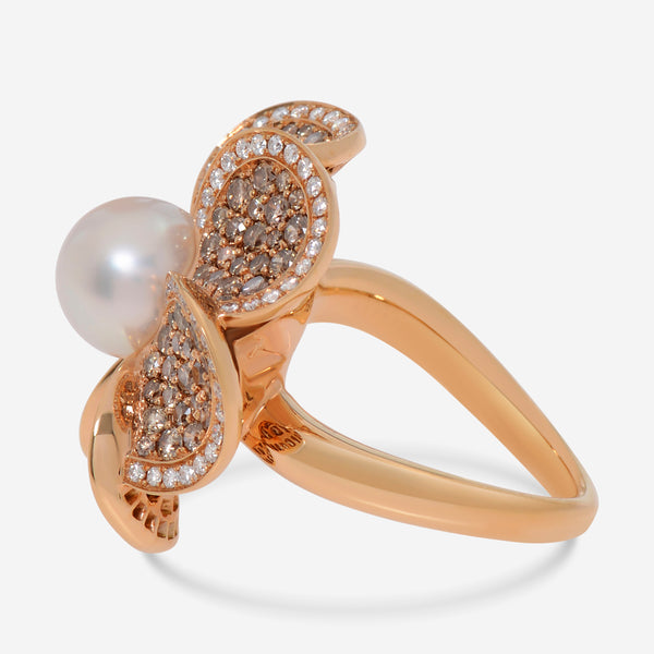 Assael 18K Rose Gold,  Japanese Akoya Cultured Pearl, Diamond 2.82ct.tw and Single 8.5-8.75mm Pearl Statement Ring - THE SOLIST