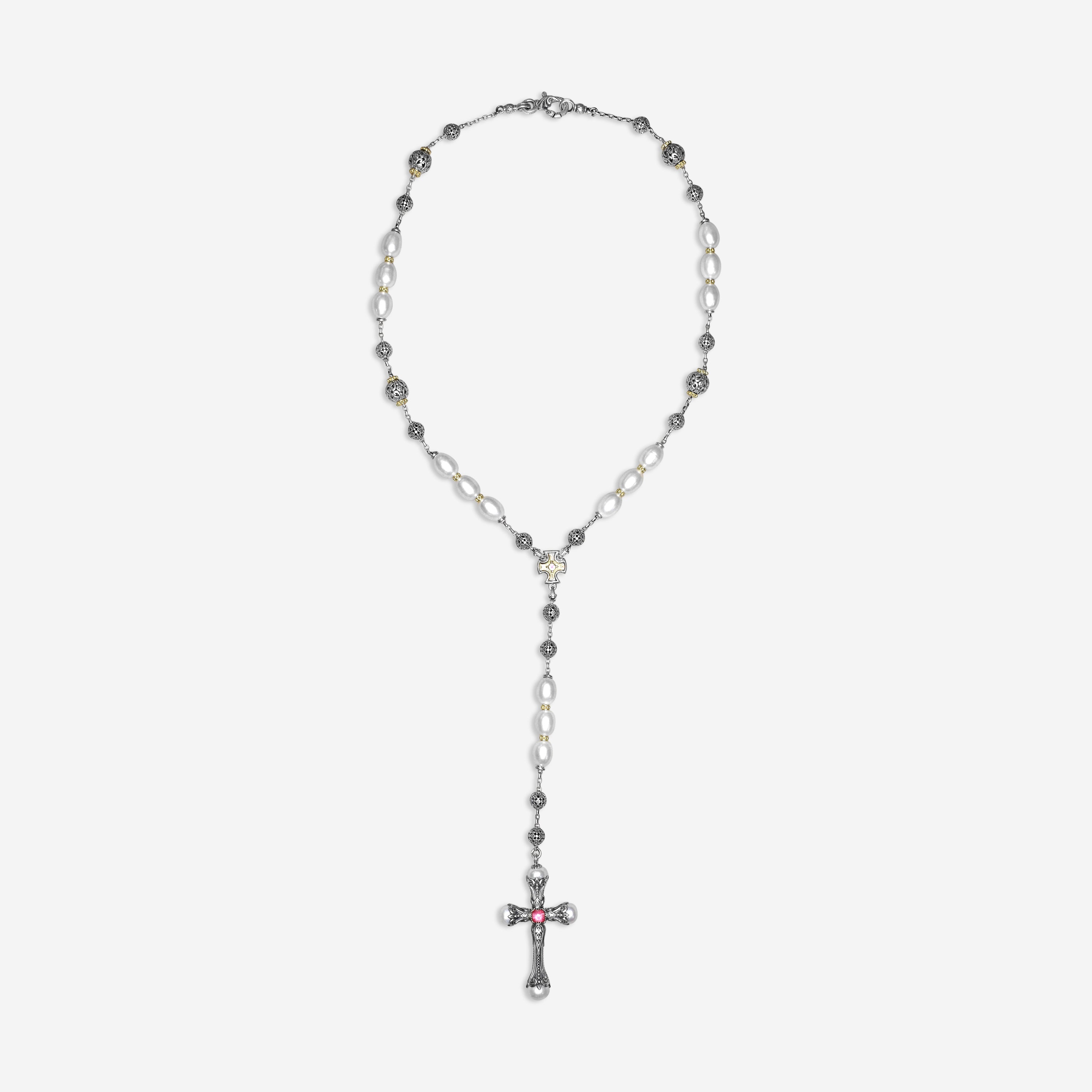 Konstantino Kleos Pearl and Pink Tourmaline Lariat Necklace