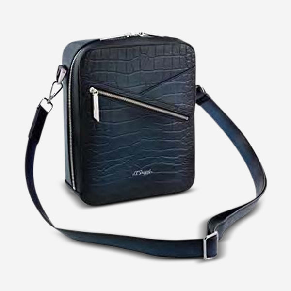 S.T. Dupont Line D Blue Leather Crossbody Cigar Pouch 141353