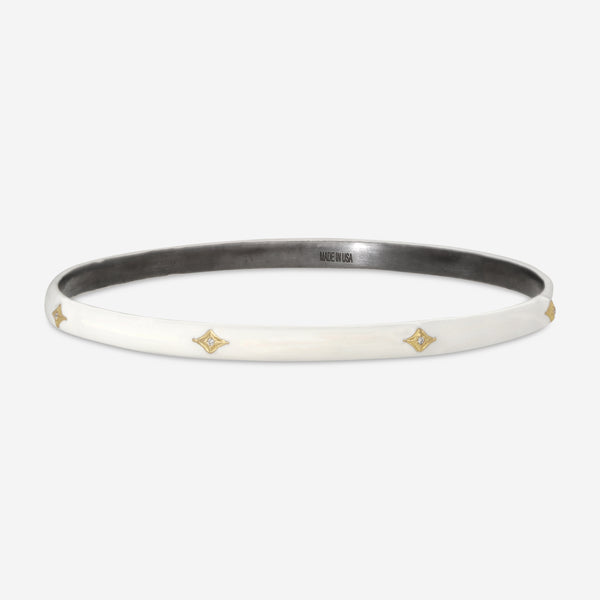 Armenta Old World 18K Yellow Gold, Blackened Sterling Silver & White Enamel Diamond Bangle Bracelet 14216