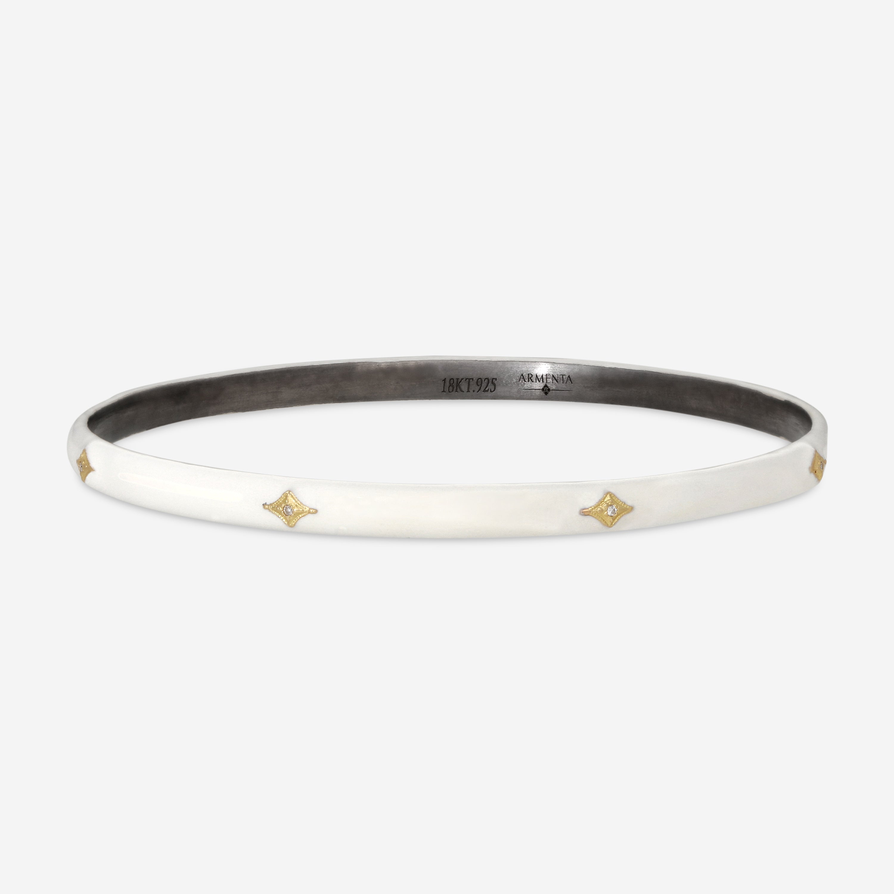 Armenta Old World 18K Yellow Gold, Blackened Sterling Silver & White Enamel Diamond Bangle Bracelet 14216