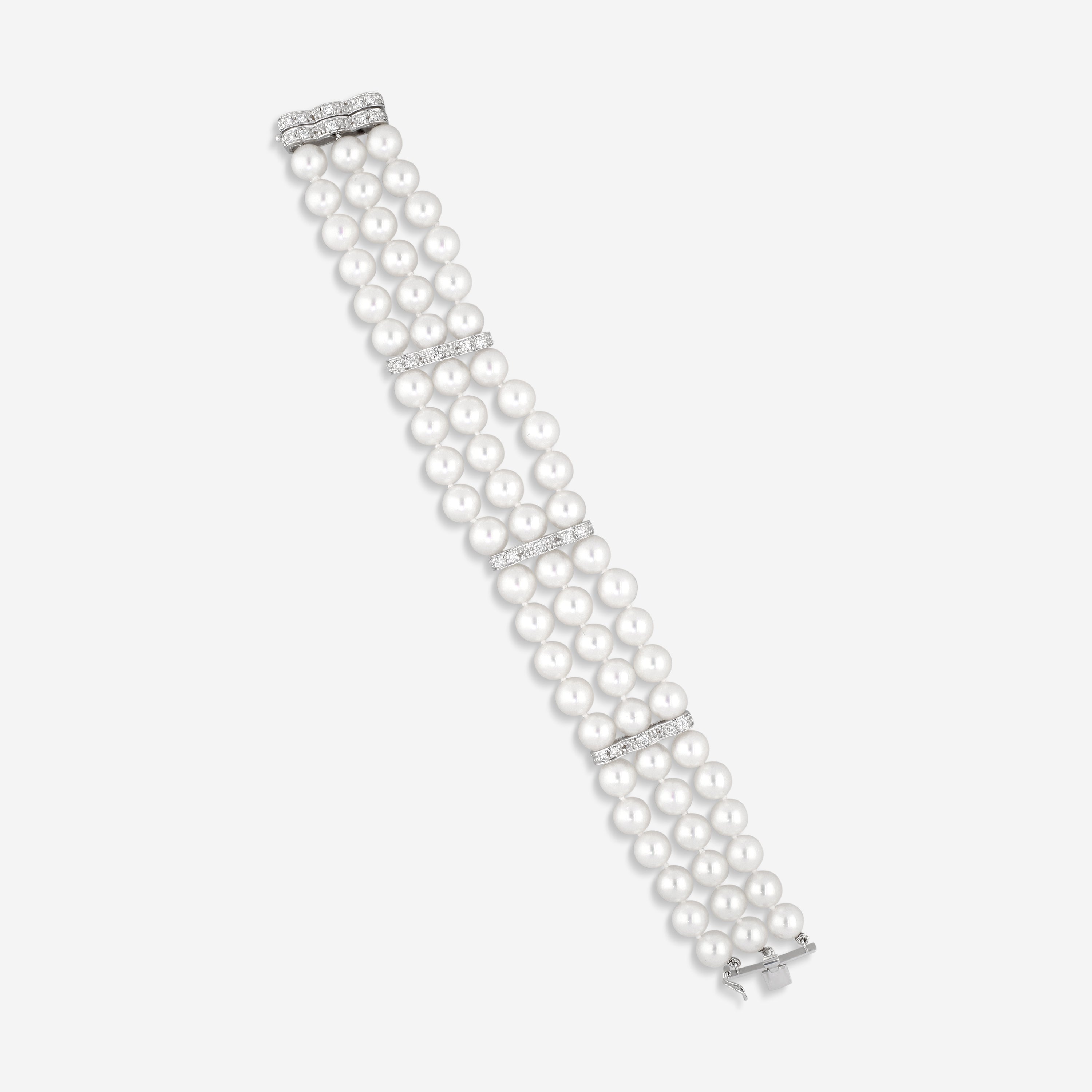 Assael 18K White Gold Japanese Akoya Cultured Pearl & Diamond Bracelet B1194 - THE SOLIST