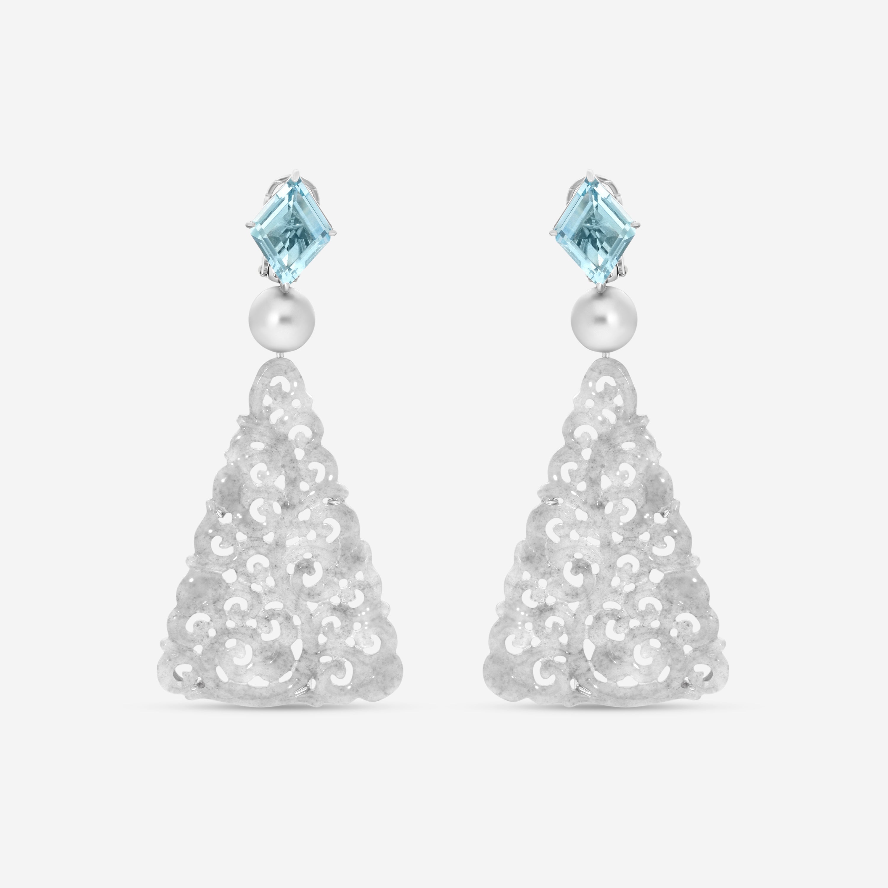 Assael Platinum Aquamarine, Grey Jadeite & Tahitian Natural Color Cultured Pearl Drop Earrings ECO-TJD00003 - THE SOLIST